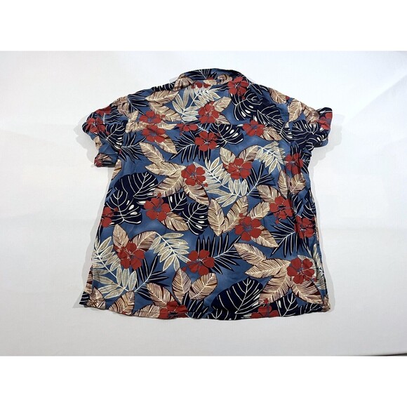 Island Shores Hawaiian Button Shirt Short Sleeve Blue Red Floral Men's Sz XL - Picture 7 of 8